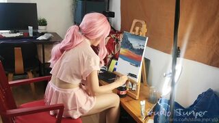 Studio Juniper Asian Cutie Shows Off her hot Body While Painting and Gets Toyed onlyfans Video