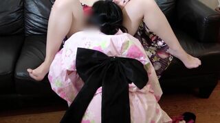 Emoechi Girls Kissing And Touching Tits Before Puts Dildo In Hairy Cunt While Wearing Kimona Video