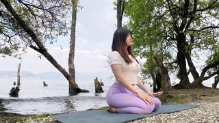 ZhouYiQin Shows Her Busty Ass While Doing Yoga By The River ASMR Video