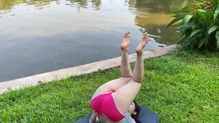ZhouYiQin Spiritual Yoga And Gymnastic By The Lake While Wearing Tight Short Video