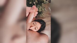 Aeries Steele Asian Cutie Passionately Sucking Thick White Cock in Christmas Video