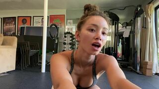 Kaile G0h Asian Stretching Out On The Floor Of The Gym Video