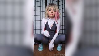 Luvcoregf Cute Blonde Cosplay Teen Rips her Suit and Rides Dildo On Floor Video