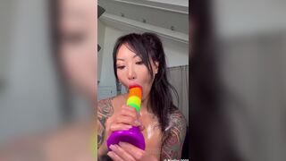 Kiara Moon Oiling Her Boobs and Rides Big Dildo After Sucking It Video