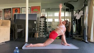 Petite Asian Chick Doing a Yoga Workout Video