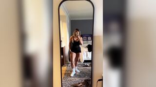 Fit Asian Chick Showing Her Muscular Thigh in Mirror Video