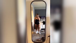 Fit Asian Chick Showing Her Muscular Thigh in Mirror Video