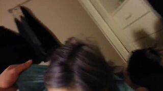 Shy Purple Hair Asian Teen Sucking Dick Passionately Video