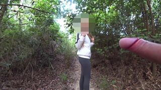 Public Crazy Place DICK FLASH IN FOREST: Sporty milf caught me jerking off and laughs at my huge cumshot