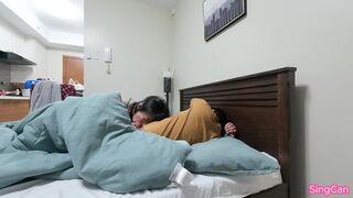 Sing Can She enjoys fucking with a blanket on