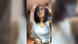 Horny Asian Girl In Glasses Showing Off Tiktok Video
