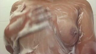 Asian Slut Teasing Her Small Tits While Showering Video