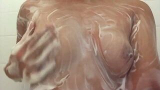 Asian Slut Teasing Her Small Tits While Showering Video