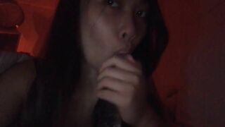 Asian Gf gets Horny and Sucks A Dildo Video