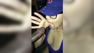 Asian Nerdy Bitch Gets a Big Cumshot After Giving a Blowjob For BBC Video