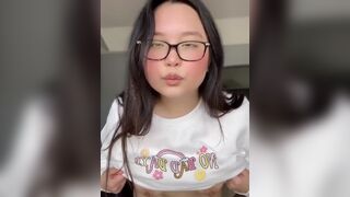 Nerdy Asian Teen Showing Off Her Tits Video