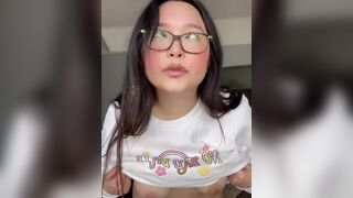 Nerdy Asian Teen Showing Off Her Tits Video